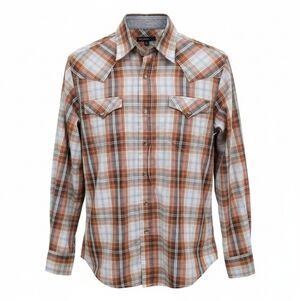 TIN HAUL Men's Large Pearl Snap Plaid Cotton Shirt - Graphic on the Back